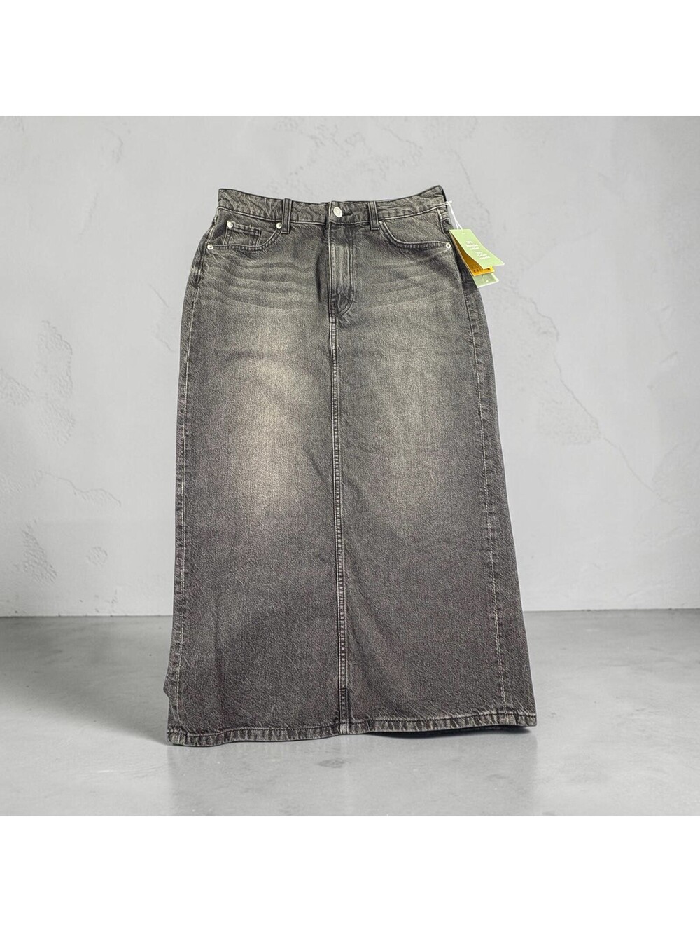 H&M Black Jean Denim A Line Back Slit Skirt Long Size Medium (0033)
